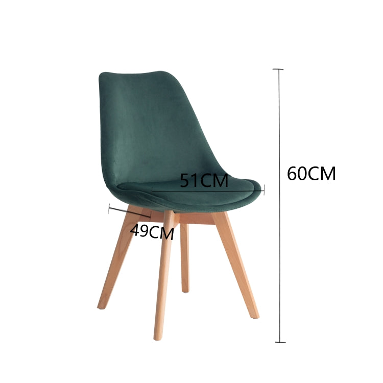 [EU Warehouse] 2 PCS Tulip Flannel Retro Design Wooden Chair Kitchen Dining Chair Office Chair, Size: 49 x 51 x 60 cm(Dark Green)