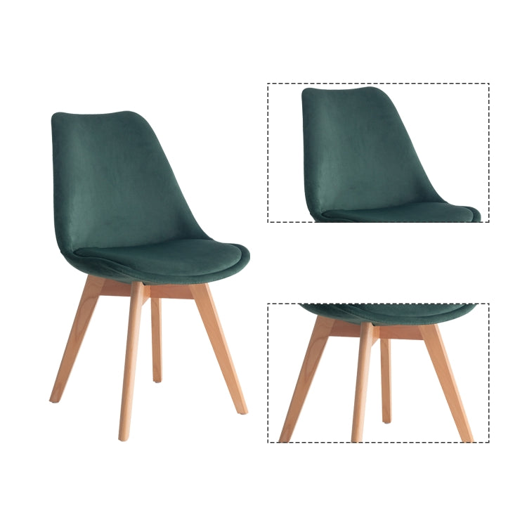 [EU Warehouse] 2 PCS Tulip Flannel Retro Design Wooden Chair Kitchen Dining Chair Office Chair, Size: 49 x 51 x 60 cm(Dark Green)