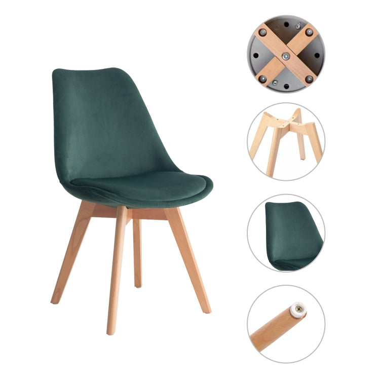 [EU Warehouse] 2 PCS Tulip Flannel Retro Design Wooden Chair Kitchen Dining Chair Office Chair, Size: 49 x 51 x 60 cm(Dark Green)