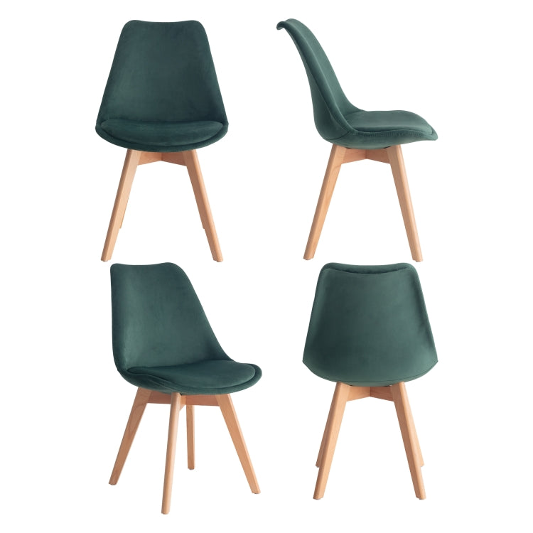 [EU Warehouse] 2 PCS Tulip Flannel Retro Design Wooden Chair Kitchen Dining Chair Office Chair, Size: 49 x 51 x 60 cm(Dark Green)