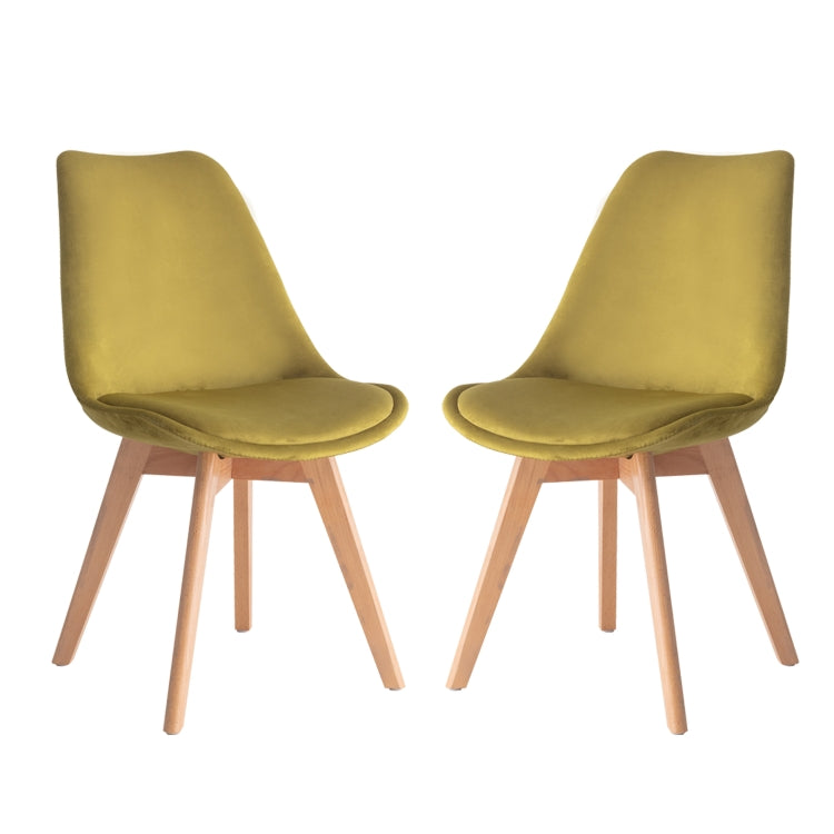 [EU Warehouse] 2 PCS Tulip Flannel Retro Design Wooden Chair Kitchen Dining Chair Office Chair, Size: 49 x 51 x 60 cm(Yellow+Green)
