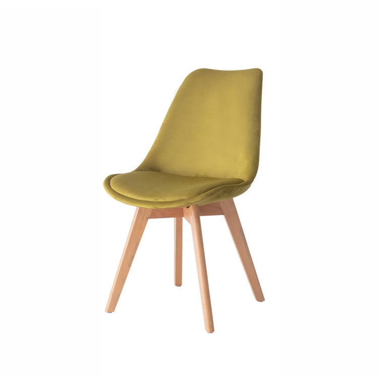 [EU Warehouse] 2 PCS Tulip Flannel Retro Design Wooden Chair Kitchen Dining Chair Office Chair, Size: 49 x 51 x 60 cm(Yellow+Green)
