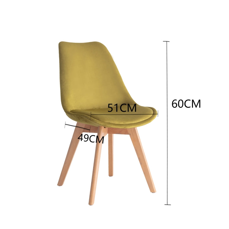 [EU Warehouse] 2 PCS Tulip Flannel Retro Design Wooden Chair Kitchen Dining Chair Office Chair, Size: 49 x 51 x 60 cm(Yellow+Green)