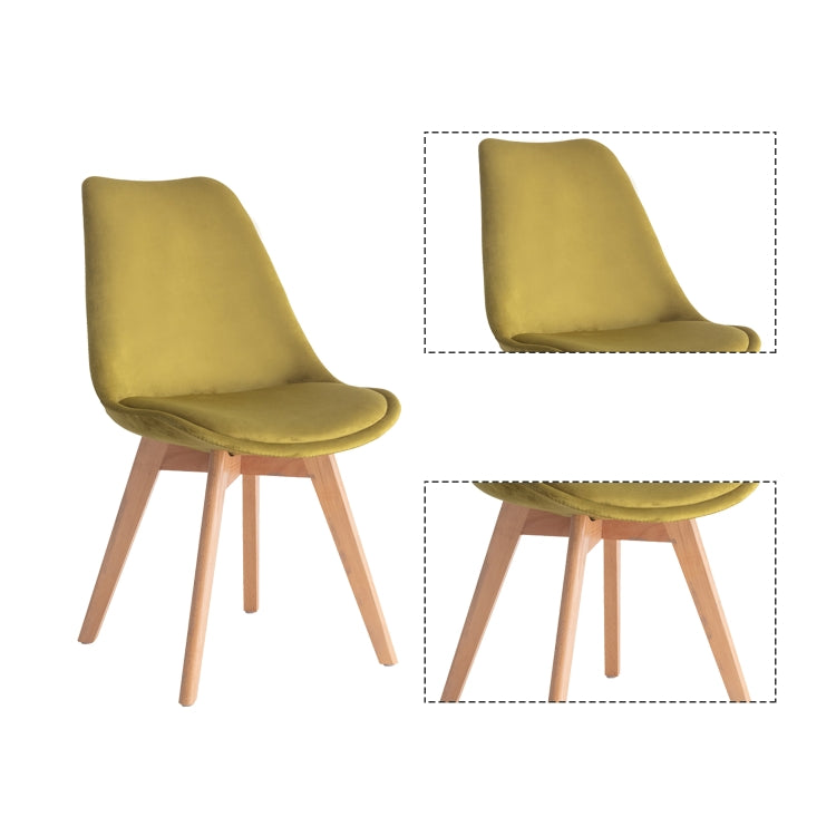 [EU Warehouse] 2 PCS Tulip Flannel Retro Design Wooden Chair Kitchen Dining Chair Office Chair, Size: 49 x 51 x 60 cm(Yellow+Green)