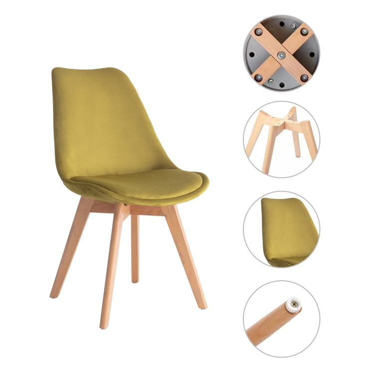 [EU Warehouse] 2 PCS Tulip Flannel Retro Design Wooden Chair Kitchen Dining Chair Office Chair, Size: 49 x 51 x 60 cm(Yellow+Green)