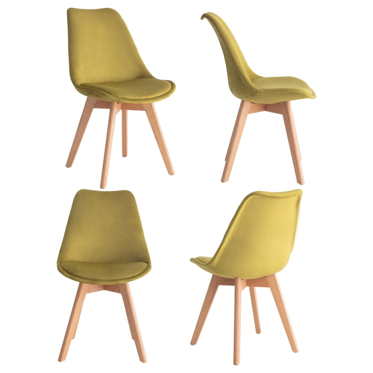 [EU Warehouse] 2 PCS Tulip Flannel Retro Design Wooden Chair Kitchen Dining Chair Office Chair, Size: 49 x 51 x 60 cm(Yellow+Green)