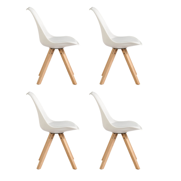 [EU Warehouse] 4 PCS White Tulip Solid Wood Beech Square Leg Chair Retro Design Thickened Dining Table Chair, Size: 54 x 48 x 46 cm(White)