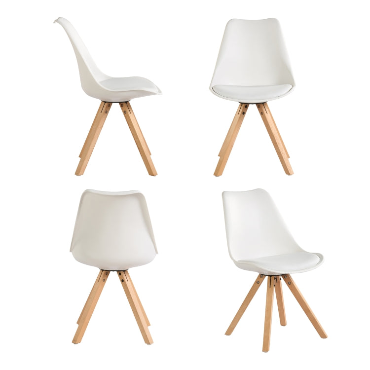 [EU Warehouse] 4 PCS White Tulip Solid Wood Beech Square Leg Chair Retro Design Thickened Dining Table Chair, Size: 54 x 48 x 46 cm(White)