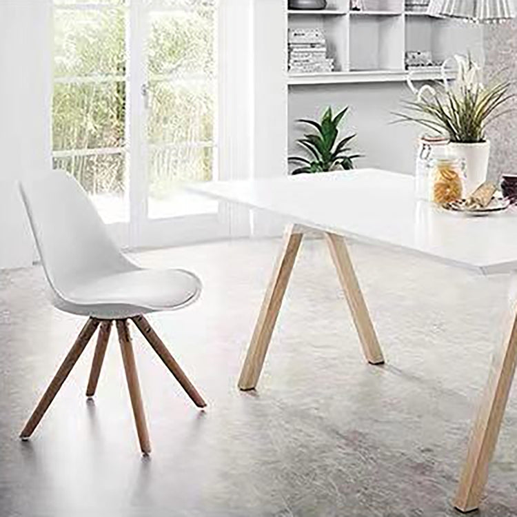 [EU Warehouse] 4 PCS White Tulip Solid Wood Beech Square Leg Chair Retro Design Thickened Dining Table Chair, Size: 54 x 48 x 46 cm(White)