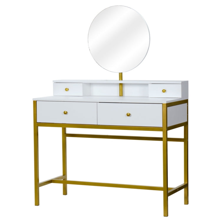 [US Warehouse] Steel Frame Dressing Table with Mirror & 4 Drawers