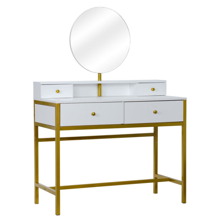 [US Warehouse] Steel Frame Dressing Table with Mirror & 4 Drawers