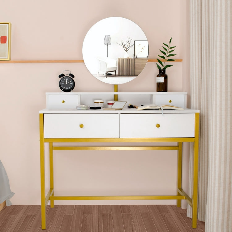 [US Warehouse] Steel Frame Dressing Table with Mirror & 4 Drawers