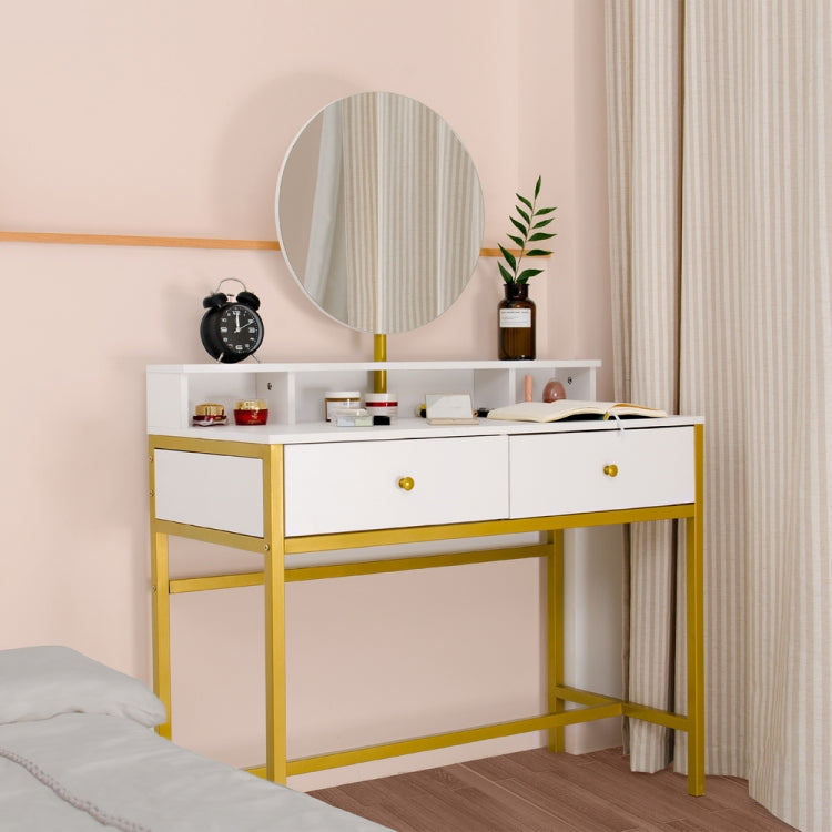 [US Warehouse] Steel Frame Dressing Table with Mirror & 4 Drawers