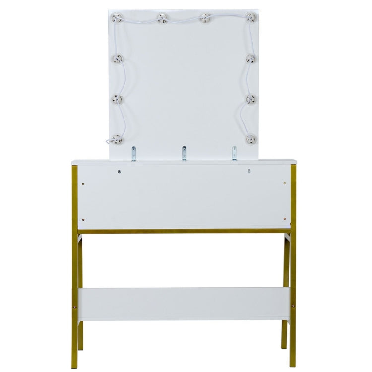 [US Warehouse] Steel Frame Dressing Table with Shelf & Light Bulb & Two Drawers