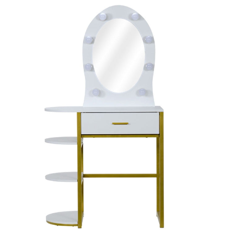 [US Warehouse] Steel Frame Dressing Table with Drawers & Three-layer Storage Shelf