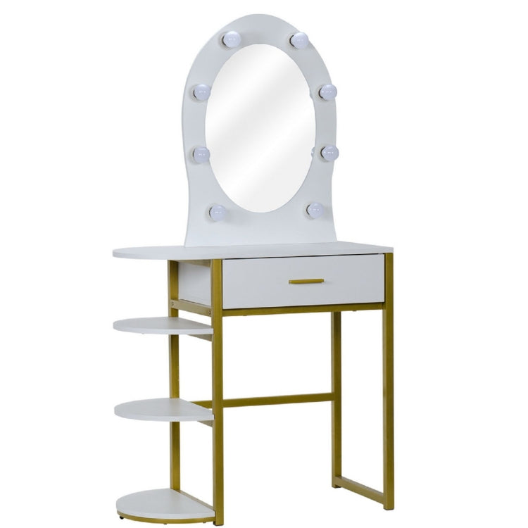 [US Warehouse] Steel Frame Dressing Table with Drawers & Three-layer Storage Shelf