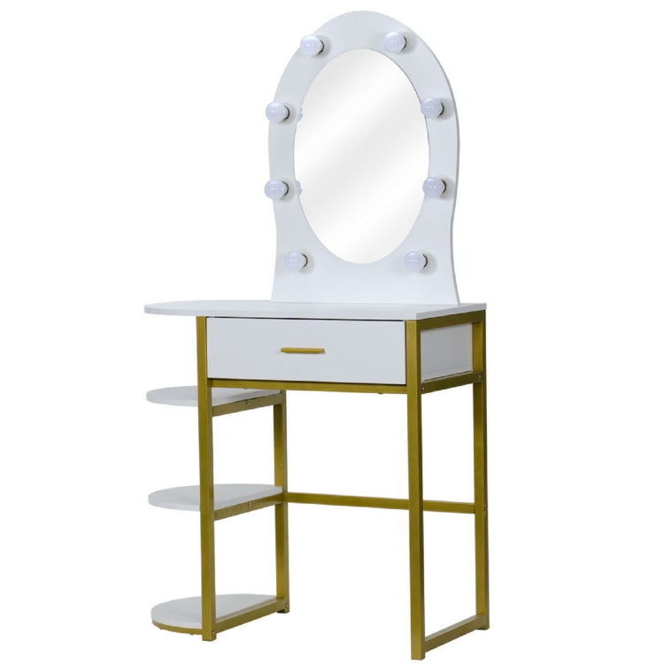 [US Warehouse] Steel Frame Dressing Table with Drawers & Three-layer Storage Shelf