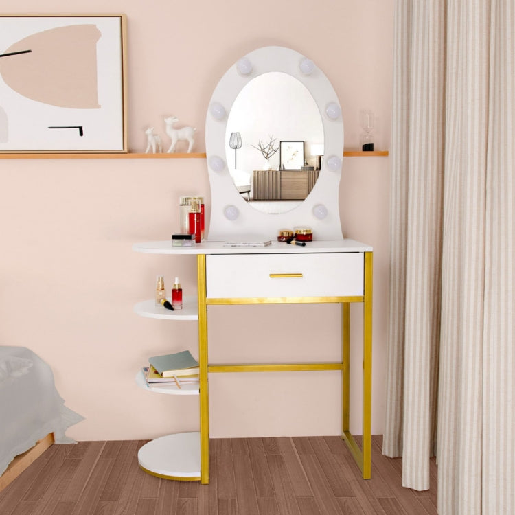 [US Warehouse] Steel Frame Dressing Table with Drawers & Three-layer Storage Shelf