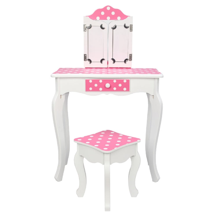 [US Warehouse] Children Dressing Table with Tri-fold Mirror Single-drawing Curved Feet