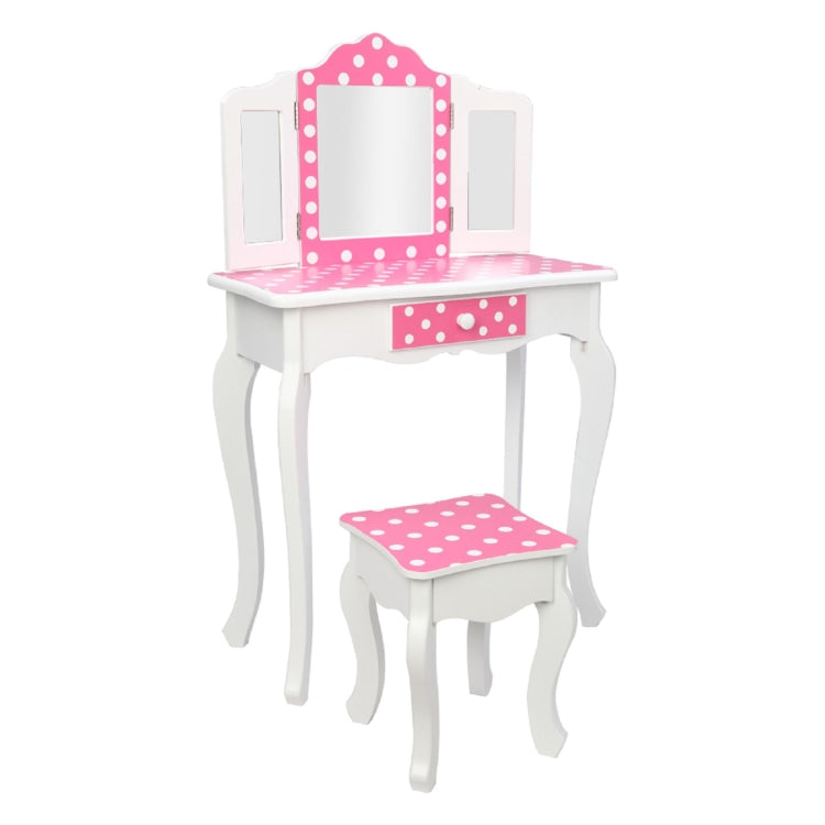 [US Warehouse] Children Dressing Table with Tri-fold Mirror Single-drawing Curved Feet