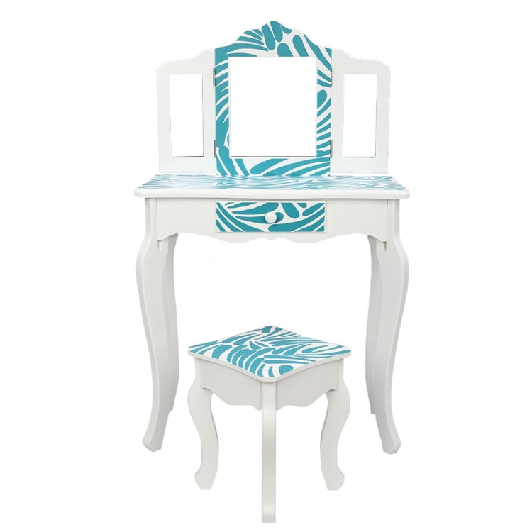[US Warehouse] Children Dressing Table with Tri-fold Mirror Single-drawing Curved Feet