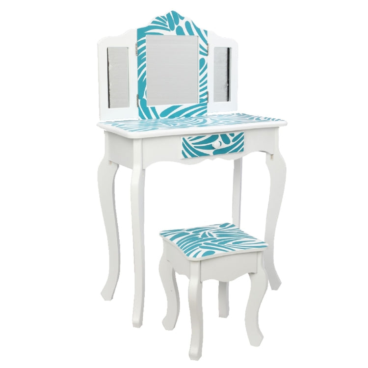[US Warehouse] Children Dressing Table with Tri-fold Mirror Single-drawing Curved Feet
