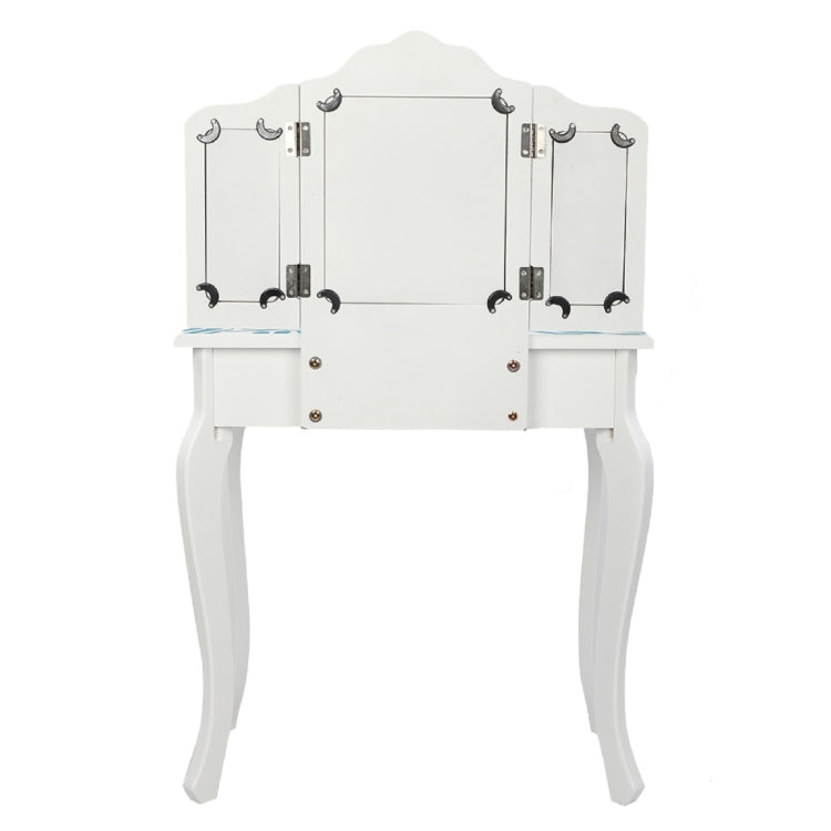 [US Warehouse] Children Dressing Table with Tri-fold Mirror Single-drawing Curved Feet