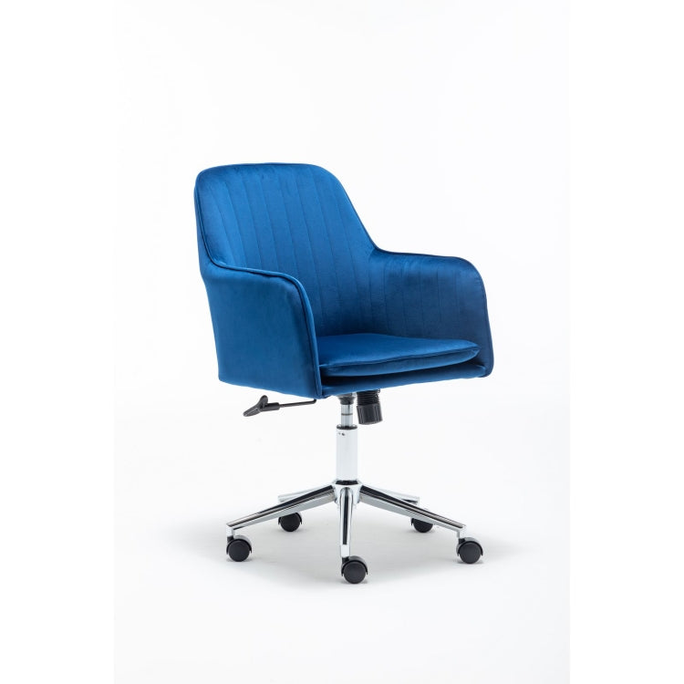 [US Warehouse] Velvet fabric Home Office Desk Chairs with Metal Base Modern Adjustable Swivel Chair with Arms(Blue)