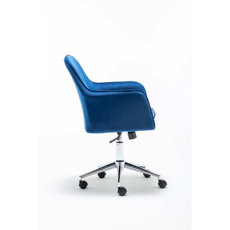 [US Warehouse] Velvet fabric Home Office Desk Chairs with Metal Base Modern Adjustable Swivel Chair with Arms(Blue)