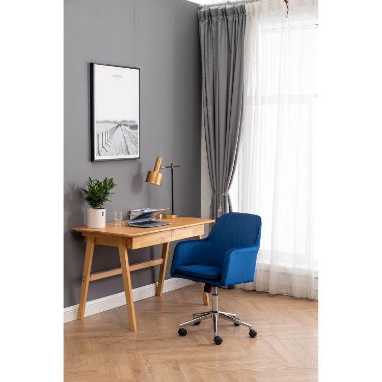 [US Warehouse] Velvet fabric Home Office Desk Chairs with Metal Base Modern Adjustable Swivel Chair with Arms(Blue)