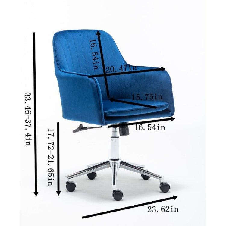 [US Warehouse] Velvet fabric Home Office Desk Chairs with Metal Base Modern Adjustable Swivel Chair with Arms(Blue)