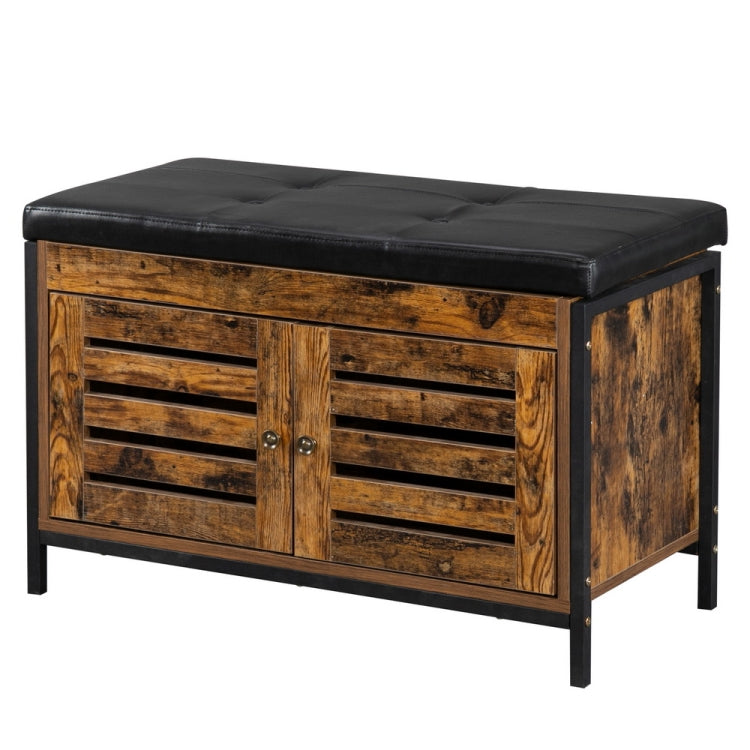 [US Warehouse] Leather Cushion Steel-wood Shoe Changing Stool with Storage Bench, Size: 80.01x39.88x50.04cm