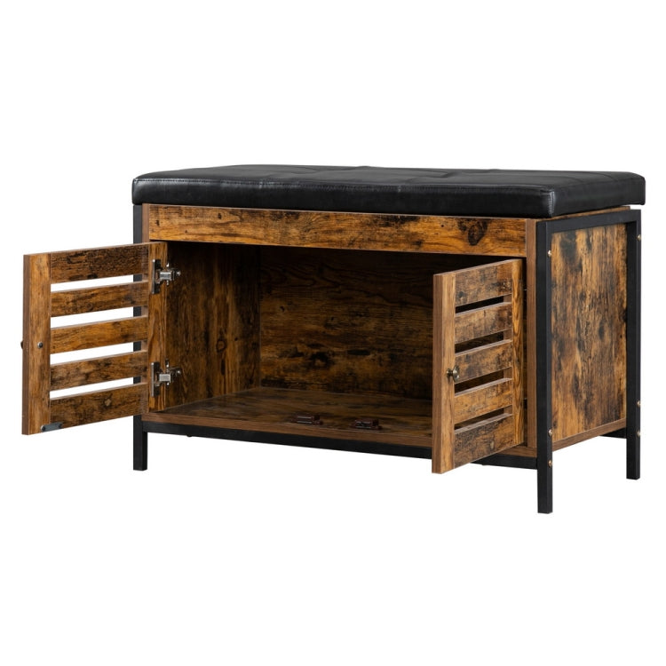 [US Warehouse] Leather Cushion Steel-wood Shoe Changing Stool with Storage Bench, Size: 80.01x39.88x50.04cm