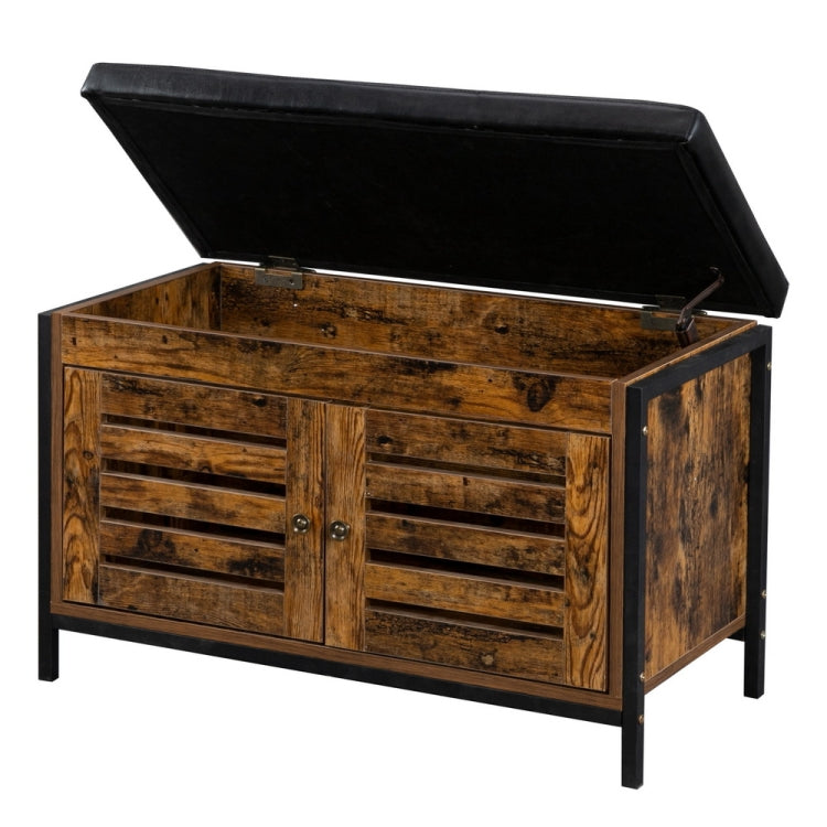 [US Warehouse] Leather Cushion Steel-wood Shoe Changing Stool with Storage Bench, Size: 80.01x39.88x50.04cm