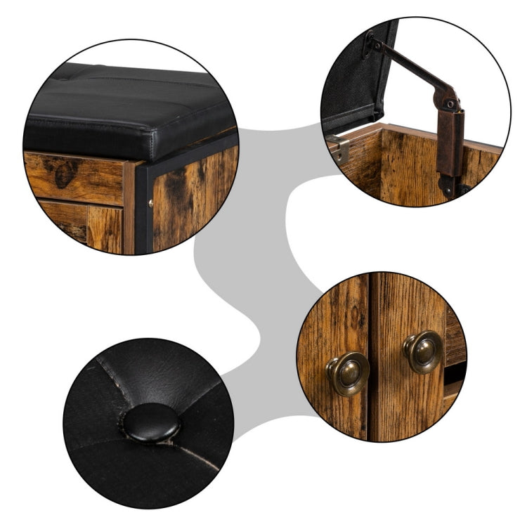 [US Warehouse] Leather Cushion Steel-wood Shoe Changing Stool with Storage Bench, Size: 80.01x39.88x50.04cm