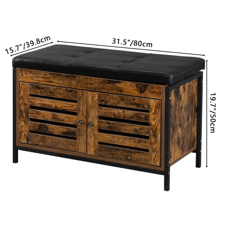 [US Warehouse] Leather Cushion Steel-wood Shoe Changing Stool with Storage Bench, Size: 80.01x39.88x50.04cm