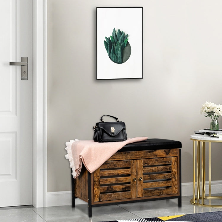 [US Warehouse] Leather Cushion Steel-wood Shoe Changing Stool with Storage Bench, Size: 80.01x39.88x50.04cm