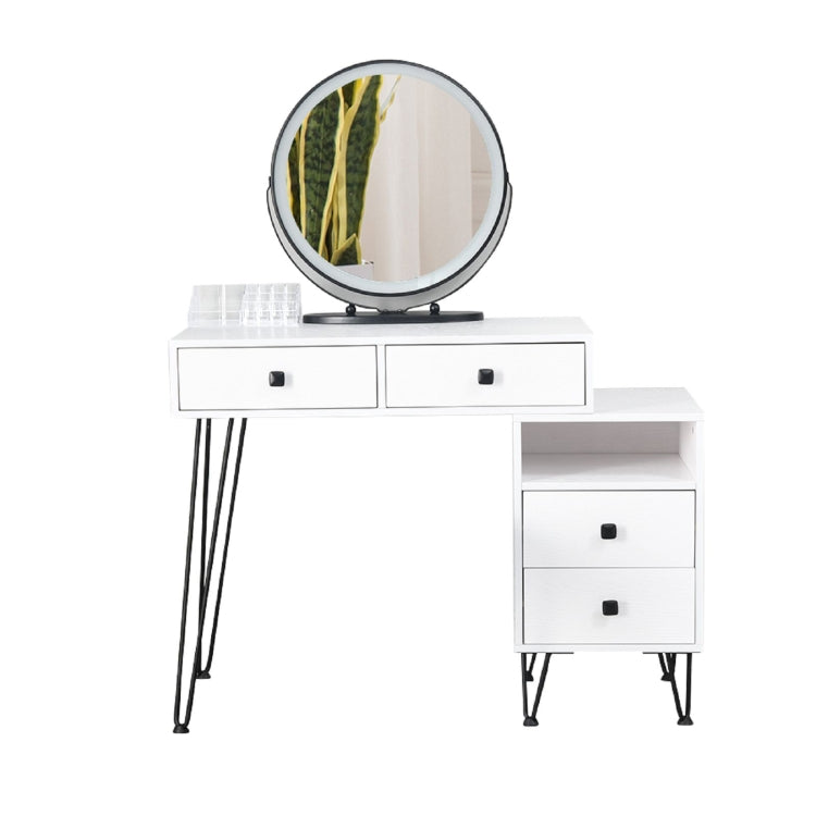 [US Warehouse] Bedroom Iron Dresser with Solid Wood Makeup Desk Storage Cabinet & Stool