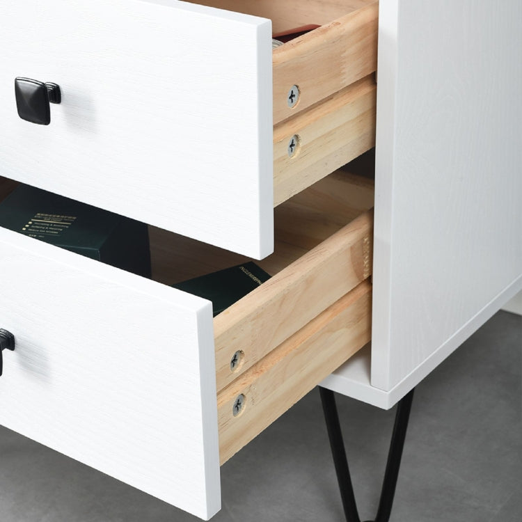 [US Warehouse] Bedroom Iron Dresser with Solid Wood Makeup Desk Storage Cabinet & Stool