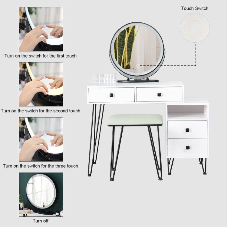 [US Warehouse] Bedroom Iron Dresser with Solid Wood Makeup Desk Storage Cabinet & Stool