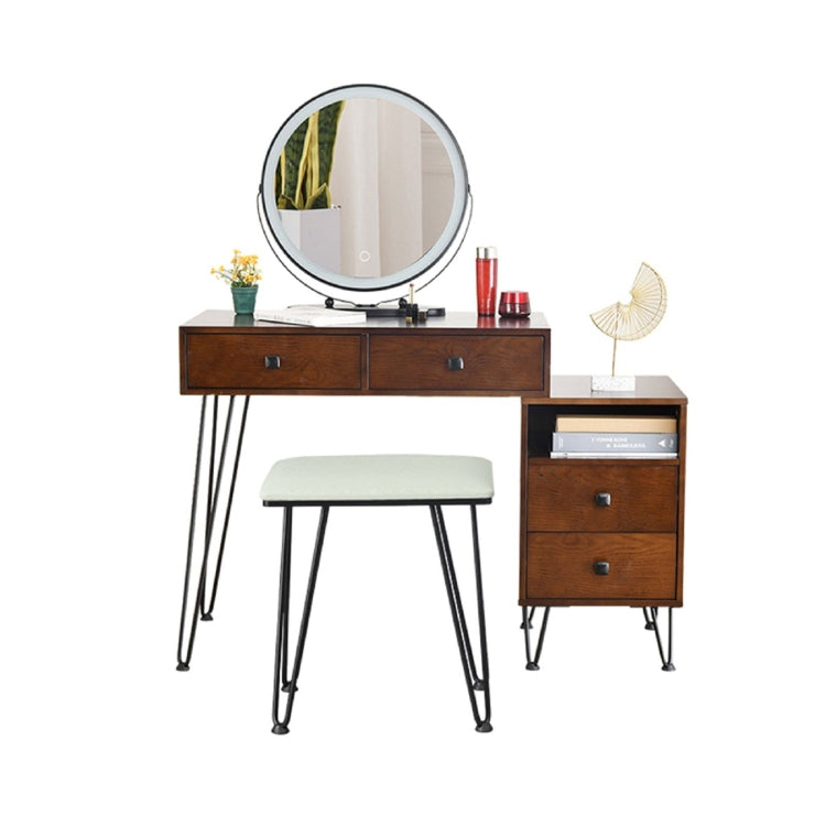 [US Warehouse] Bedroom Iron Dresser with Solid Wood Makeup Desk Storage Cabinet & Stool