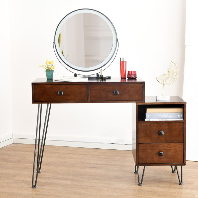 [US Warehouse] Bedroom Iron Dresser with Solid Wood Makeup Desk Storage Cabinet & Stool