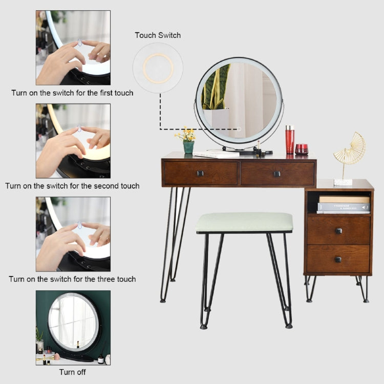 [US Warehouse] Bedroom Iron Dresser with Solid Wood Makeup Desk Storage Cabinet & Stool