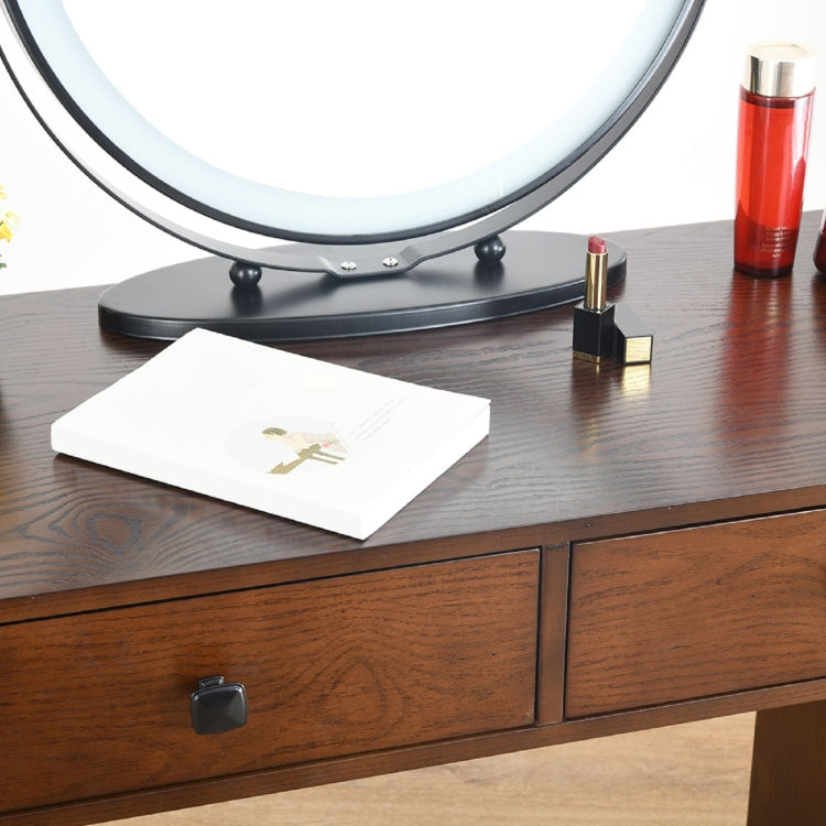 [US Warehouse] Bedroom Iron Dresser with Solid Wood Makeup Desk Storage Cabinet & Stool