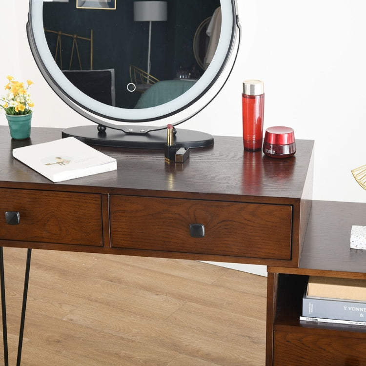 [US Warehouse] Bedroom Iron Dresser with Solid Wood Makeup Desk Storage Cabinet & Stool