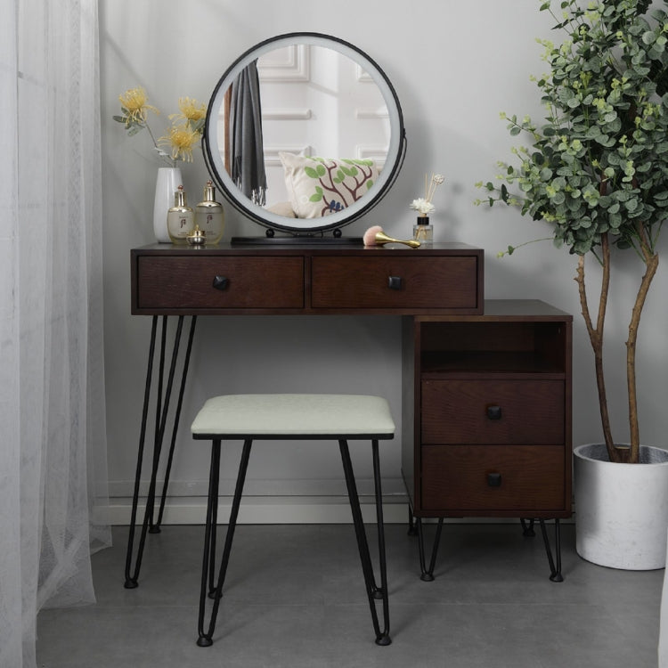 [US Warehouse] Bedroom Iron Dresser with Solid Wood Makeup Desk Storage Cabinet & Stool