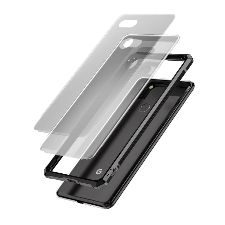 Snap-on Aluminum Frame and Tempered Glass Back Plate Case for Google Pixel 3