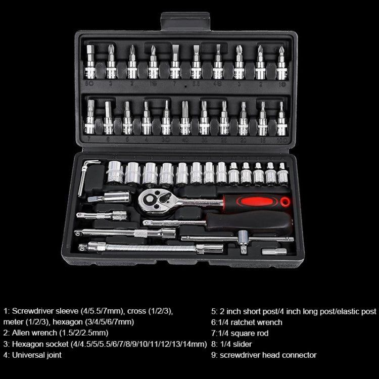 46 In 1 Multi-function Car Repair Combination Toolbox Ratchet Wrench Set