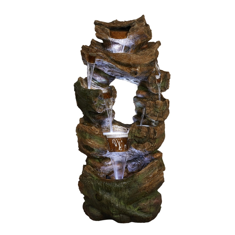 [US Warehouse] Indoor and Outdoor Landscape Standing Rockery 8-cascading Bowl Shape Fountain Decoration with White LED Lights, Size: 39.37 x 18.5 x 13.39 inch