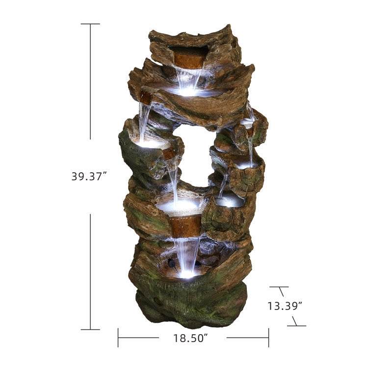 [US Warehouse] Indoor and Outdoor Landscape Standing Rockery 8-cascading Bowl Shape Fountain Decoration with White LED Lights, Size: 39.37 x 18.5 x 13.39 inch